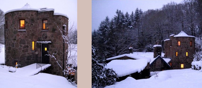 tower in the snow at dusk
